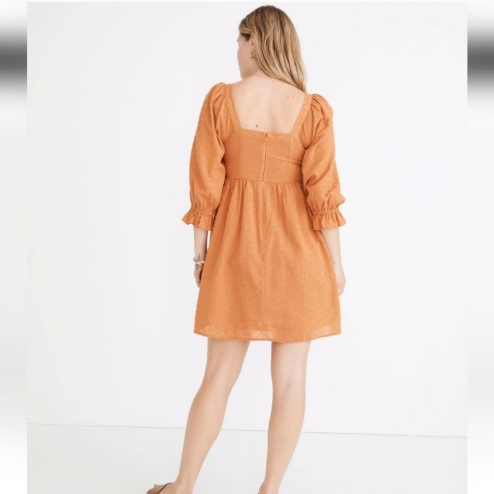 Madewell Orange Clip Dot Puff Sleeve Cottagecore Boho Western Mini Dress Vacay 4 - Picture 4 of 13
